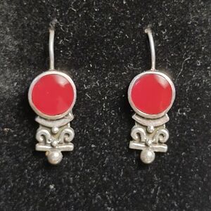 Elegant Sterling Silver Red Carnelian Dangle Earrings